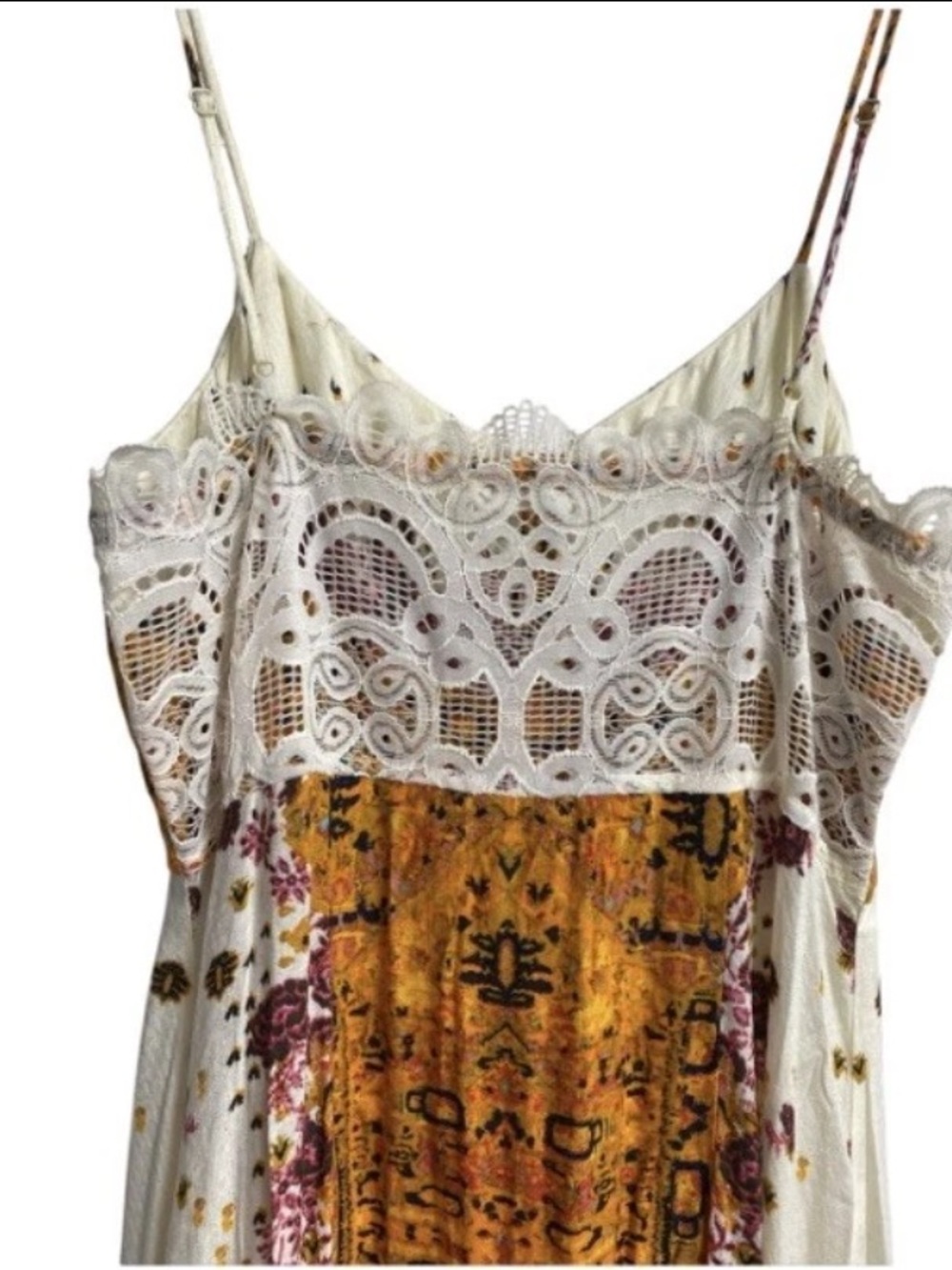 Free People Morning Song Cream Maxi Dress Sz M Orange & Pink Floral Center Panel - Picture 8 of 13